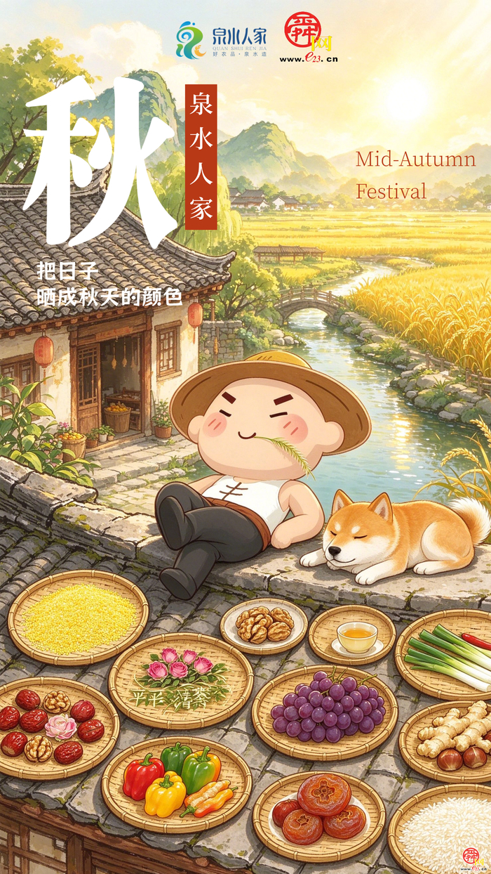 AI创意海报｜中秋，泉水人家晒了一院子的团圆