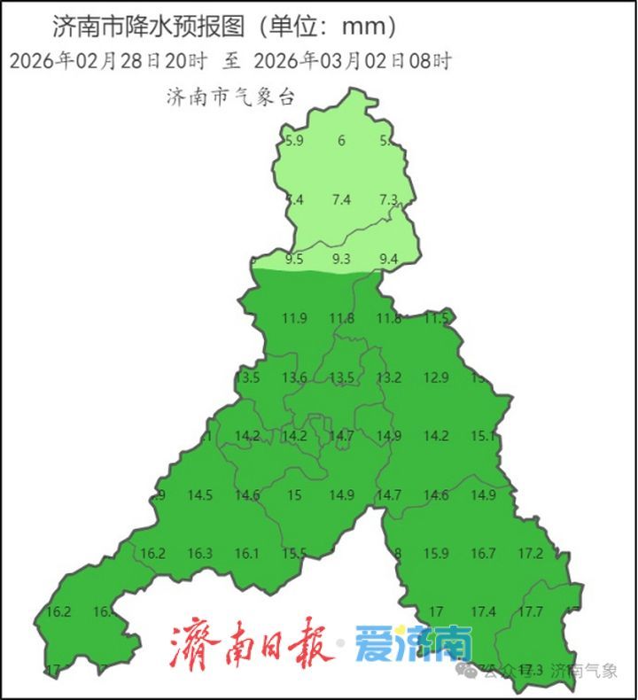 济南28日夜至3月2日晨将迎雨雪天气 平均降水量8～15毫米