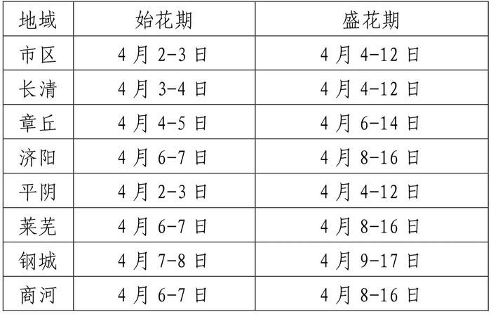 济南发布第二期花期预报，碧桃花、桃花、大樱桃花、梨花始花期较去年略偏早