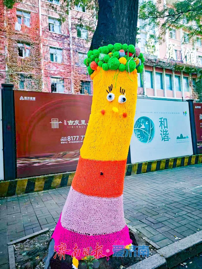经四路树木“换新装”，萌趣针织艺术点亮城市街角
