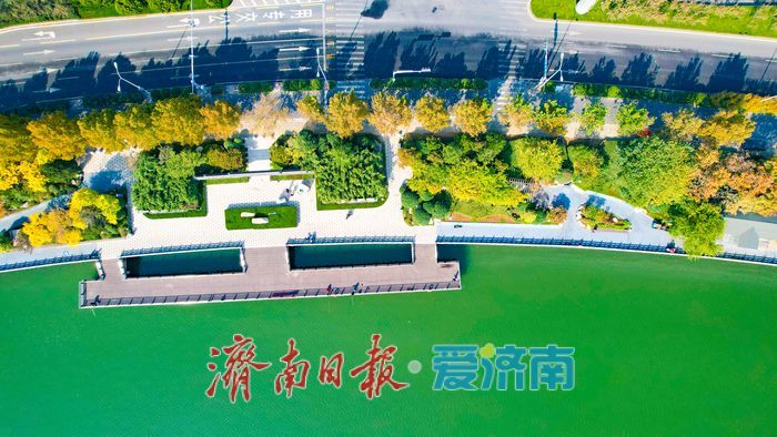 秋日晴空映碧水 河岸秋景漾诗意