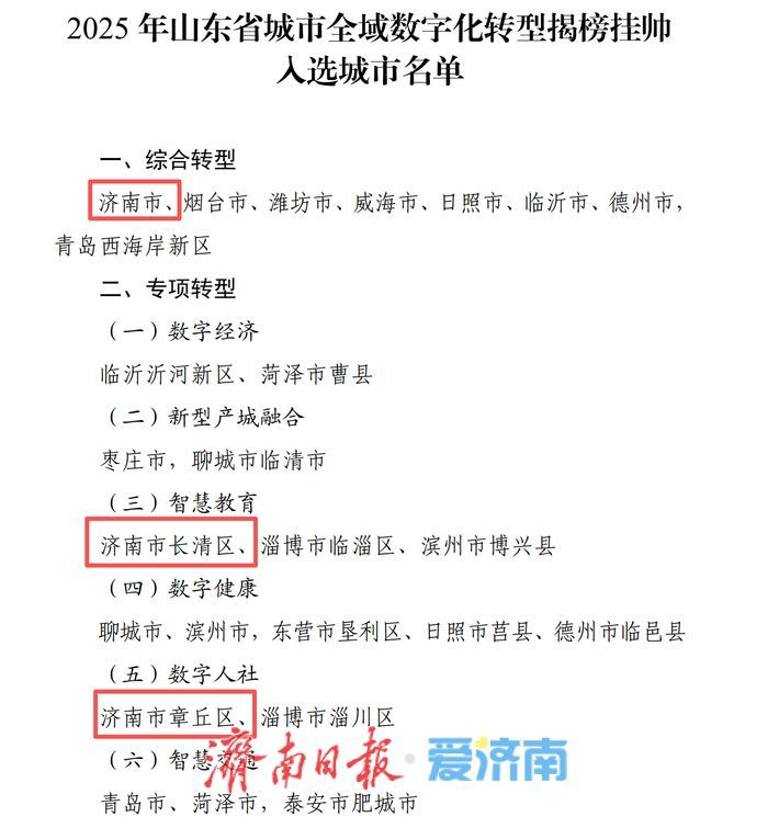济南入选山东省城市全域数字化转型揭榜挂帅名单