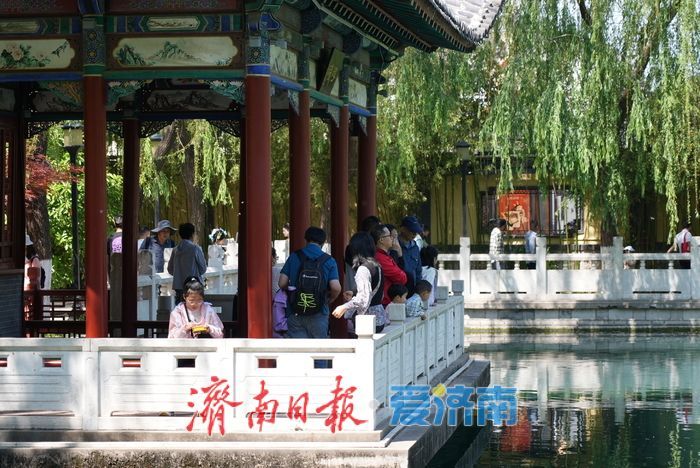 一年四季 泉在济南丨珍珠泉畔绿意盎然，游客争睹“泉涌珍珠”盛景