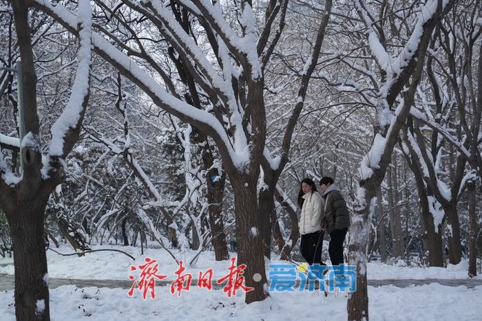 初雪勾勒“冰雪秘境” 泉城公园变身冬日热门打卡地