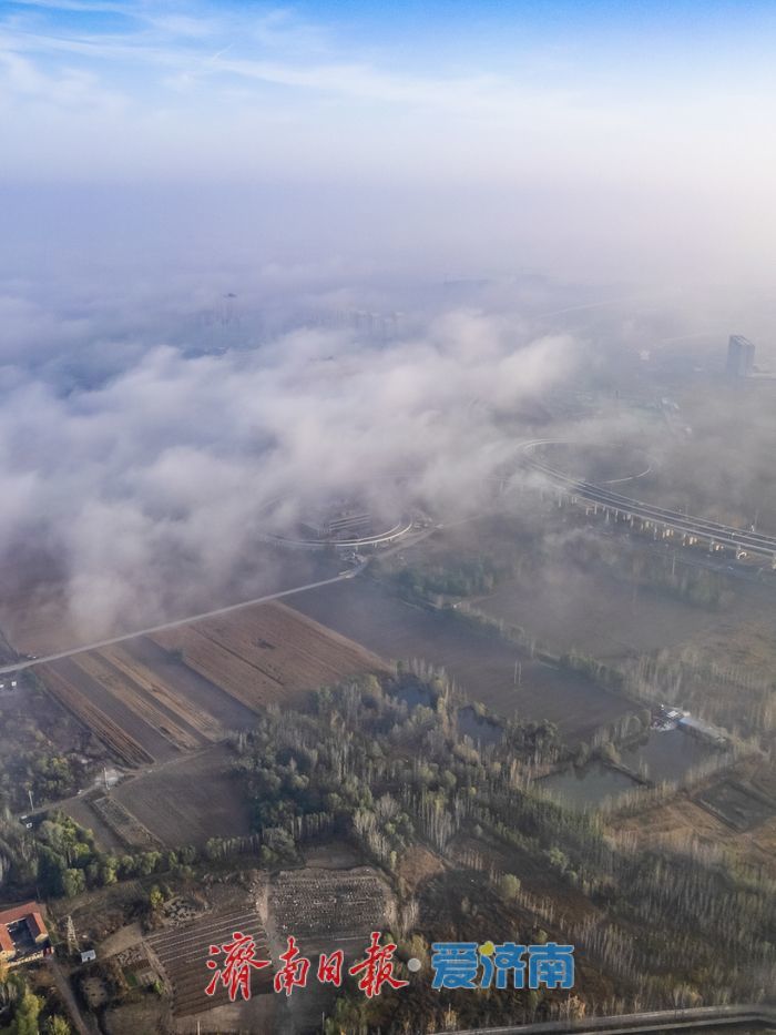 一年四季 泉在济南丨云端仙境！初冬时节济南起步区现平流雾景观
