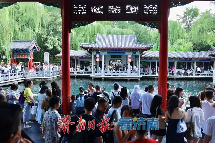 一年四季 泉在济南丨雨后趵突泉水位显著回升 高温天游客赏泉热情不减