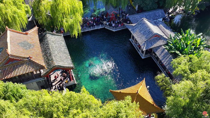 泉源上奋 水涌若轮 2025年10月15日 趵突泉地下水位攀升至30.32米 为1966年以来历史最高水位！