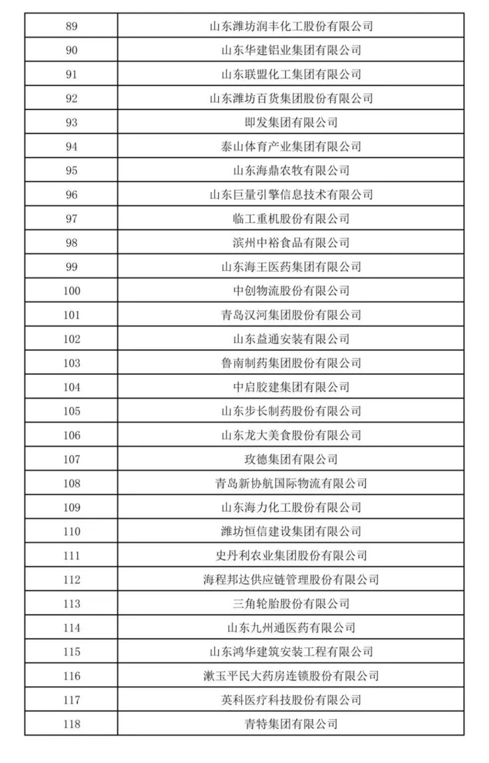 2025山东民营企业200强入围名单公示