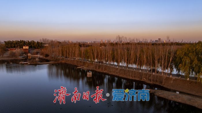 一年四季 泉在济南丨济南小清河源头湿地公园：冬日航拍镜头下，生态画卷静谧绚烂