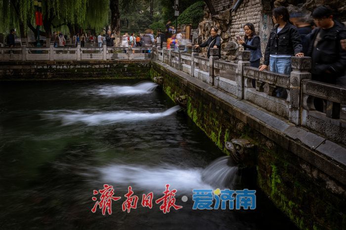 济南黑虎泉：雨中泉韵悠长，水位攀升至29.95米
