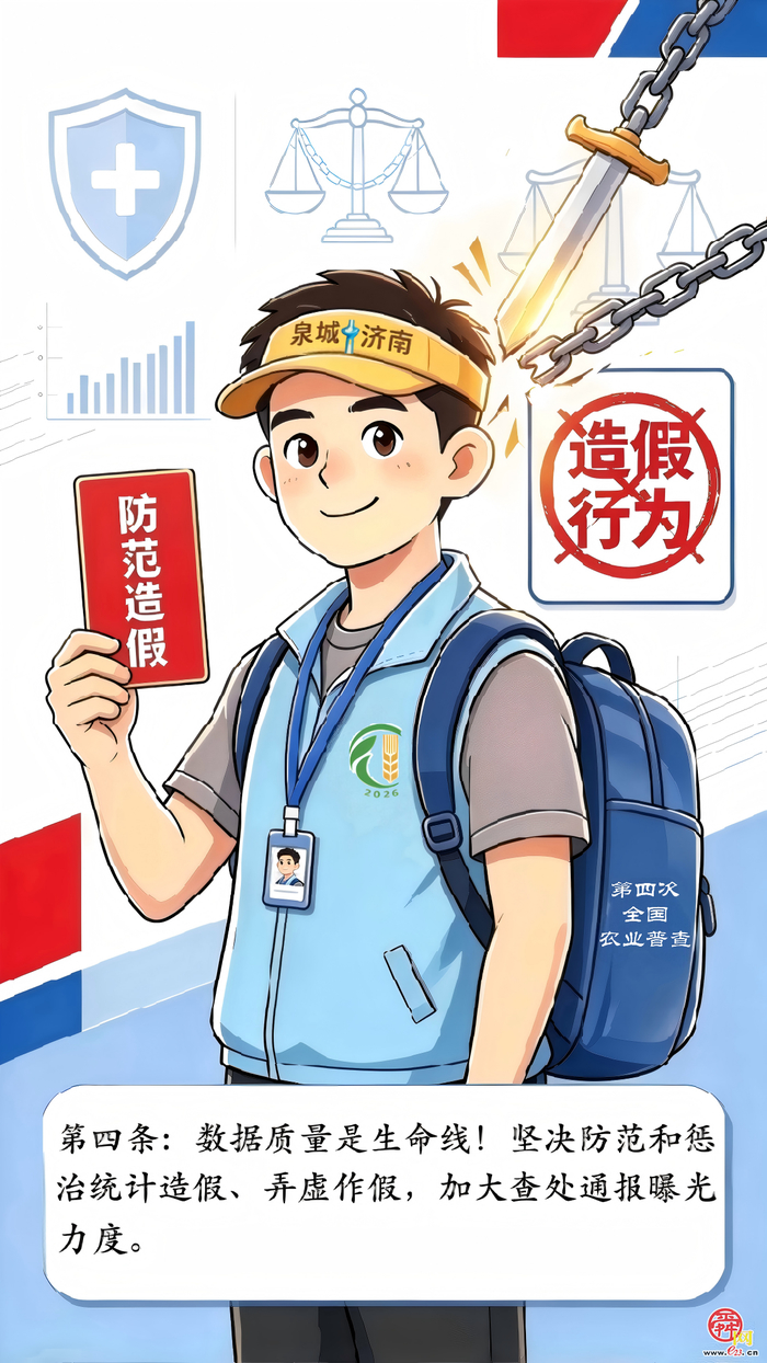 漫画《“济小普”话“四农普”》第5期：依法普查——守住四农普数据质量的生命线