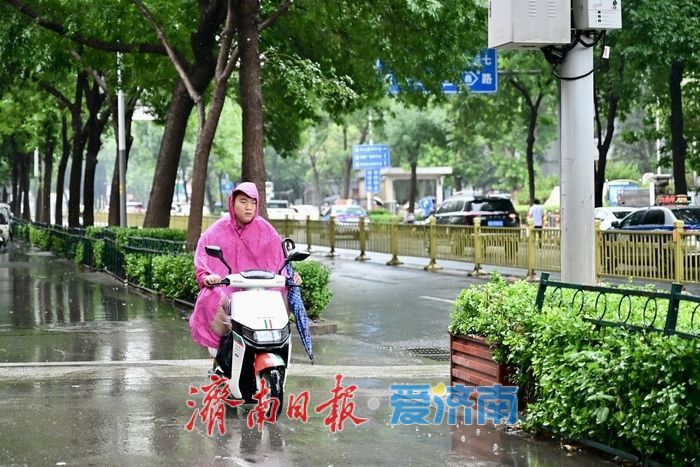 济南强降雨酷热顿消 市民乐享久违清凉