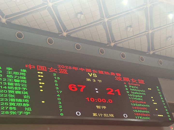 上半场67:21！中国女篮狂胜波黑46分