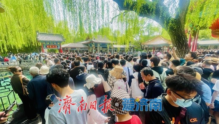 一年四季 泉在济南丨清明假期第二天，趵突泉人气爆棚 三股水景点前游客接踵摩肩