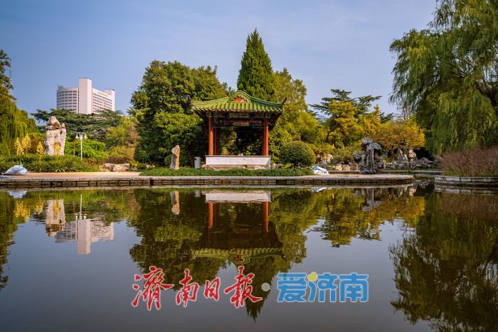 一年四季 泉在济南丨济南南郊宾馆公园：古桥红叶相辉映，满园秋意醉游人