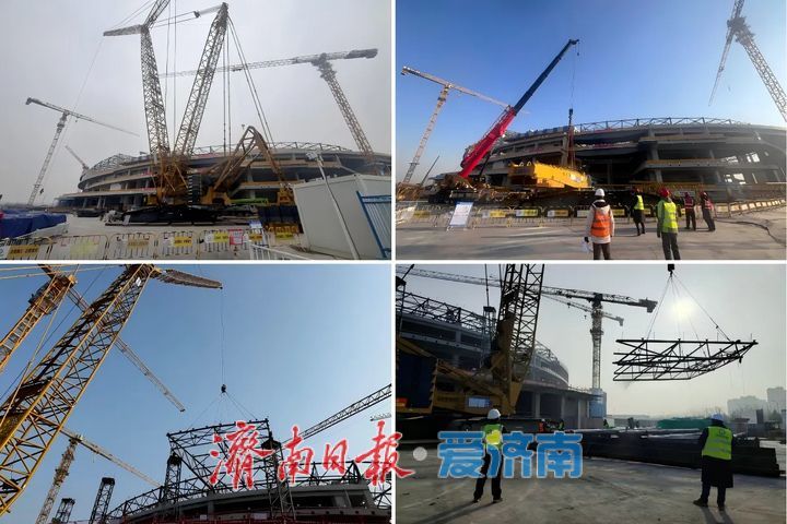 济南黄河体育中心游泳馆项目屋盖钢结构施工有序推进