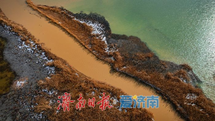 航拍济南玉清湖沉砂池，冬日生态秘境独具魅力