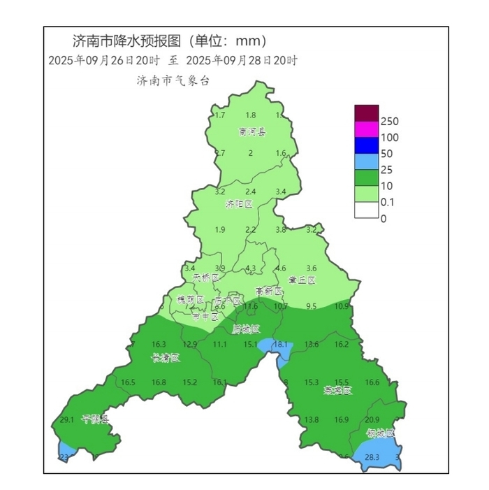 今夜到28日早晨，济南全市有小到中雨