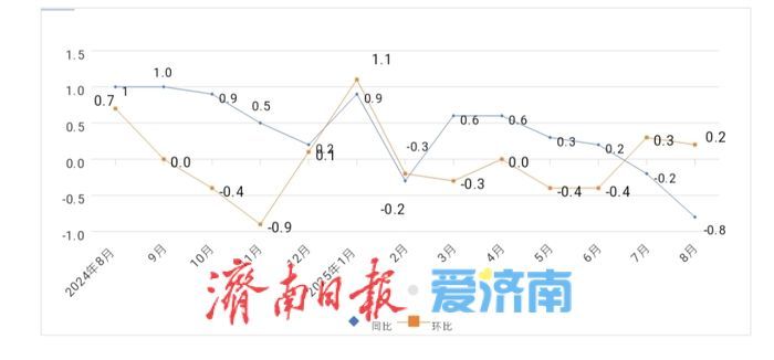 8月份济南市CPI同比下降0.8%