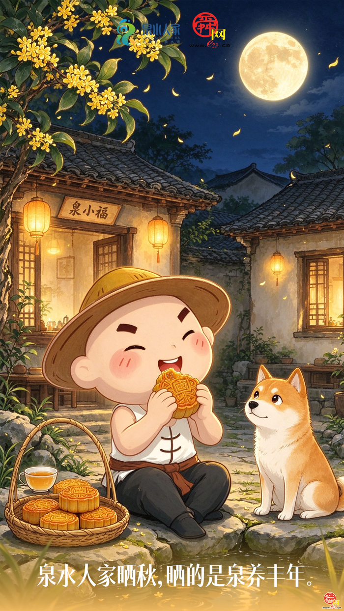 AI创意海报｜中秋，泉水人家晒了一院子的团圆