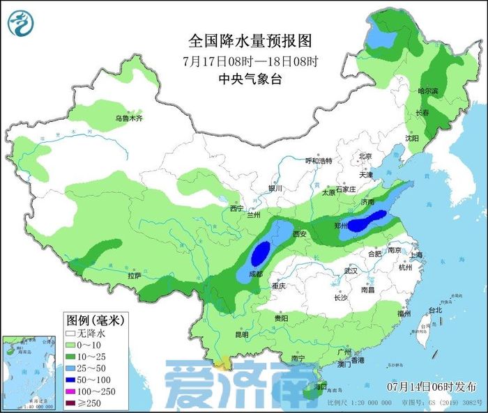 未来一周，济南南部有大到暴雨、局部大暴雨并伴有雷电