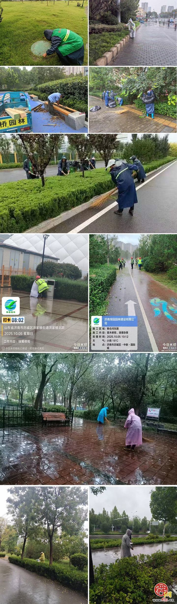 济南园林人雨中奋战，守护假日泉城