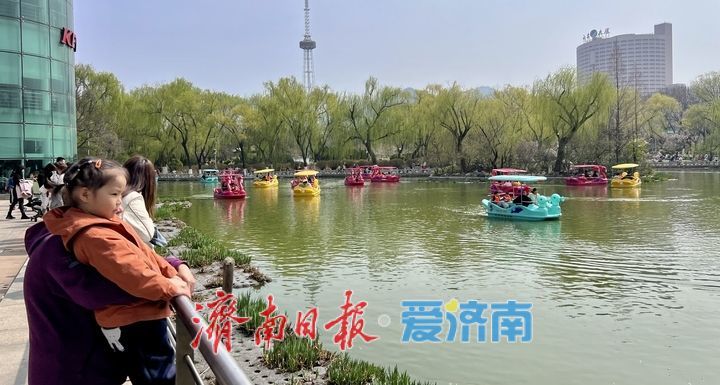 泉城回暖 市民泛舟赏春