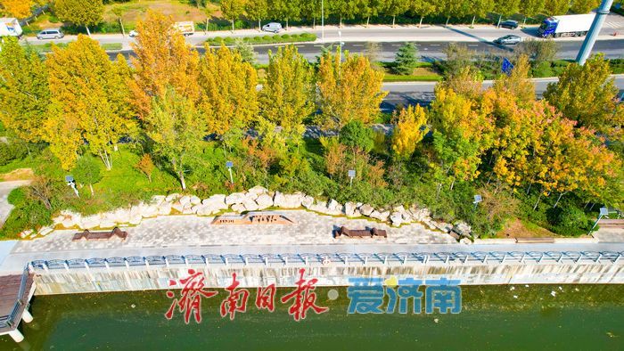 秋日晴空映碧水 河岸秋景漾诗意