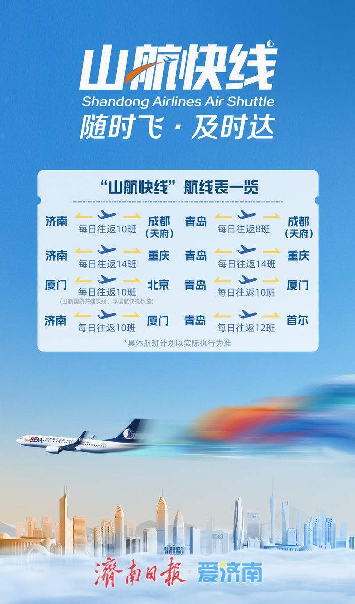 山航2025冬春航季新增、加密多条航线