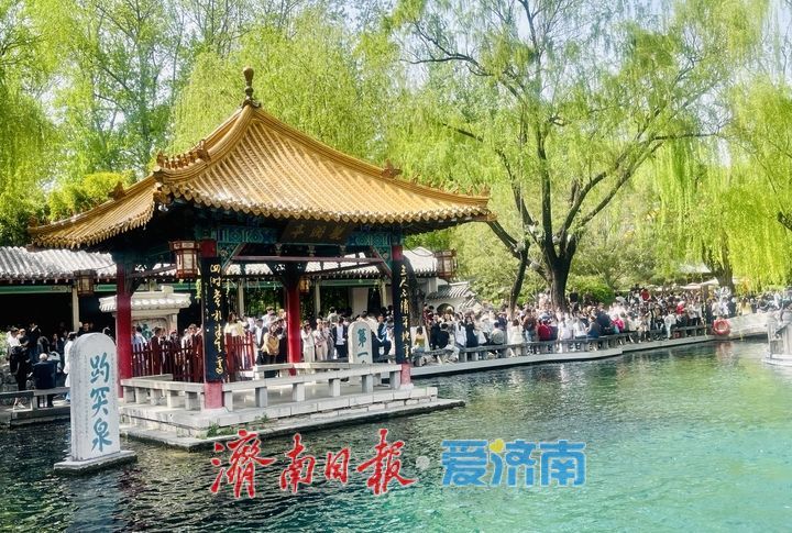 一年四季 泉在济南丨清明假期第二天，趵突泉人气爆棚 三股水景点前游客接踵摩肩