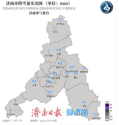 济南平均降水0.8毫米 中午前后冰粒冻雨转纯雪