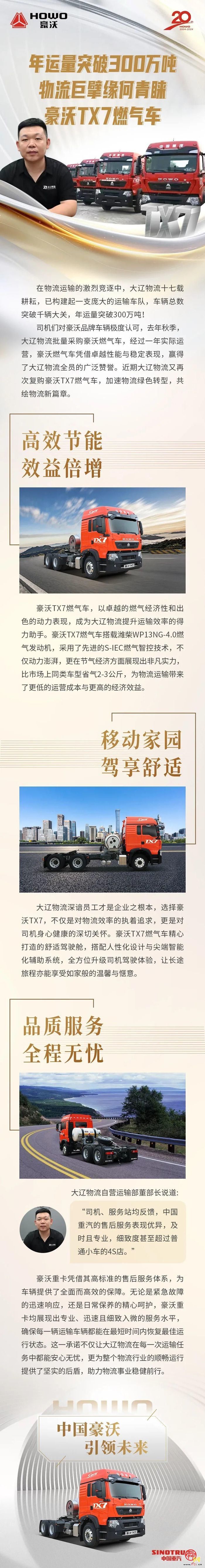 年运量突破300万吨 物流巨擘缘何青睐豪沃TX7燃气车