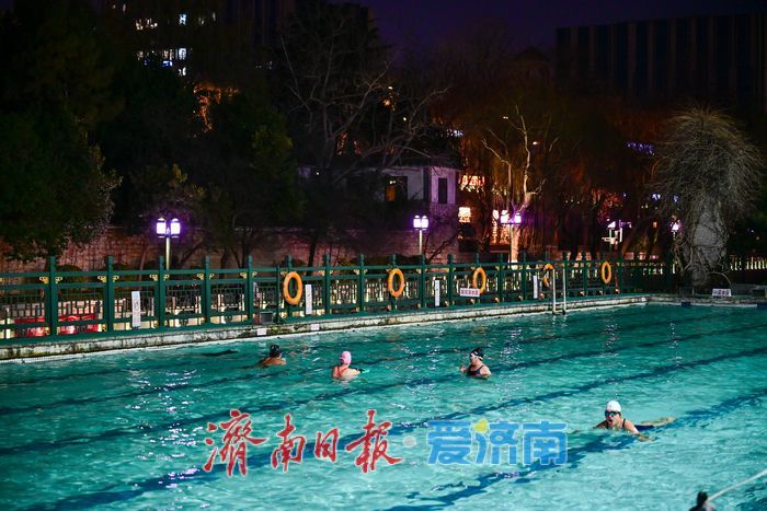 一年四季 泉在济南丨泉畔夜泳 绘就泉城冬日别样景