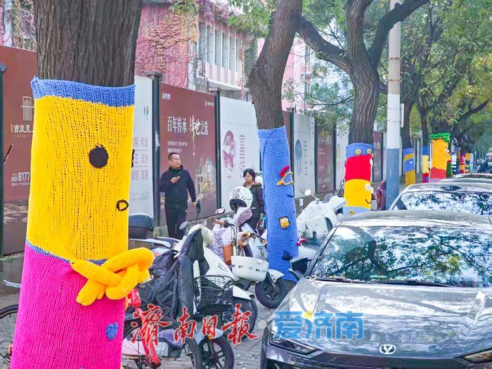 经四路树木“换新装”，萌趣针织艺术点亮城市街角