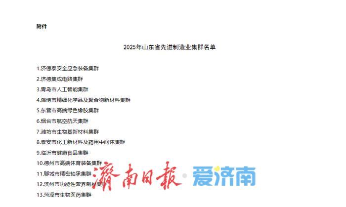 济南德州泰安携手！两集群入选2025年山东省先进制造业集群