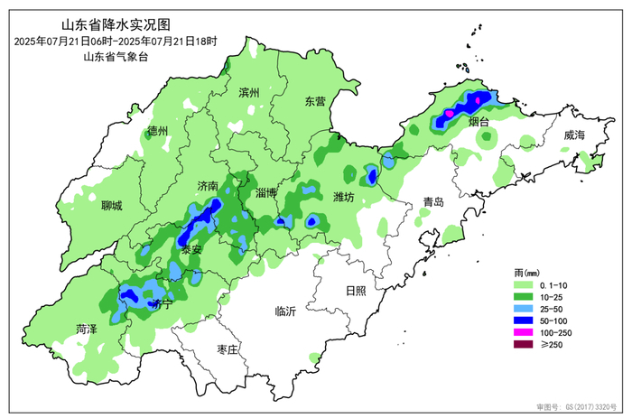 山东继续发布暴雨蓝色预警，今夜多地仍有降雨并伴有雷电