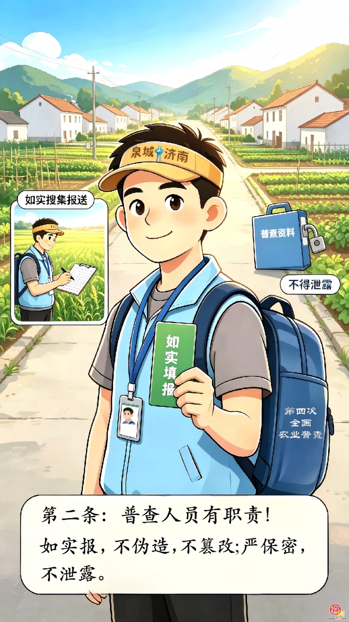 漫画《“济小普”话“四农普”》第5期：依法普查——守住四农普数据质量的生命线