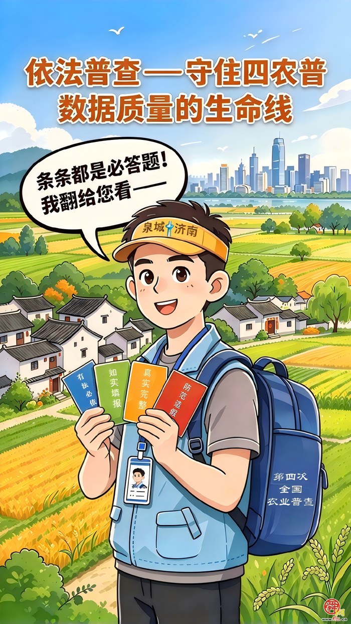 漫画《“济小普”话“四农普”》第5期：依法普查——守住四农普数据质量的生命线