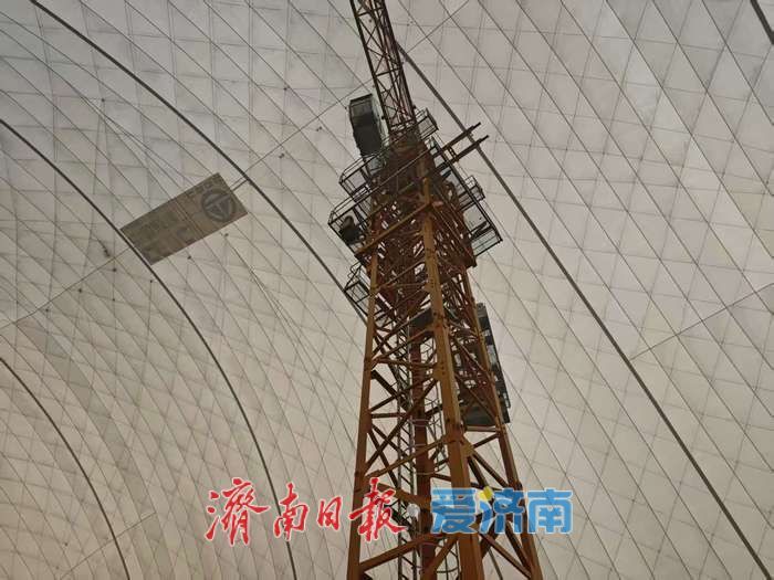 洪家楼“大白膜”内立起了两座塔吊