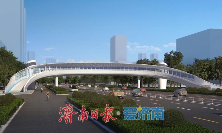 月牙环抱，映照繁华 高新区万达广场人行天桥主桥完成吊装