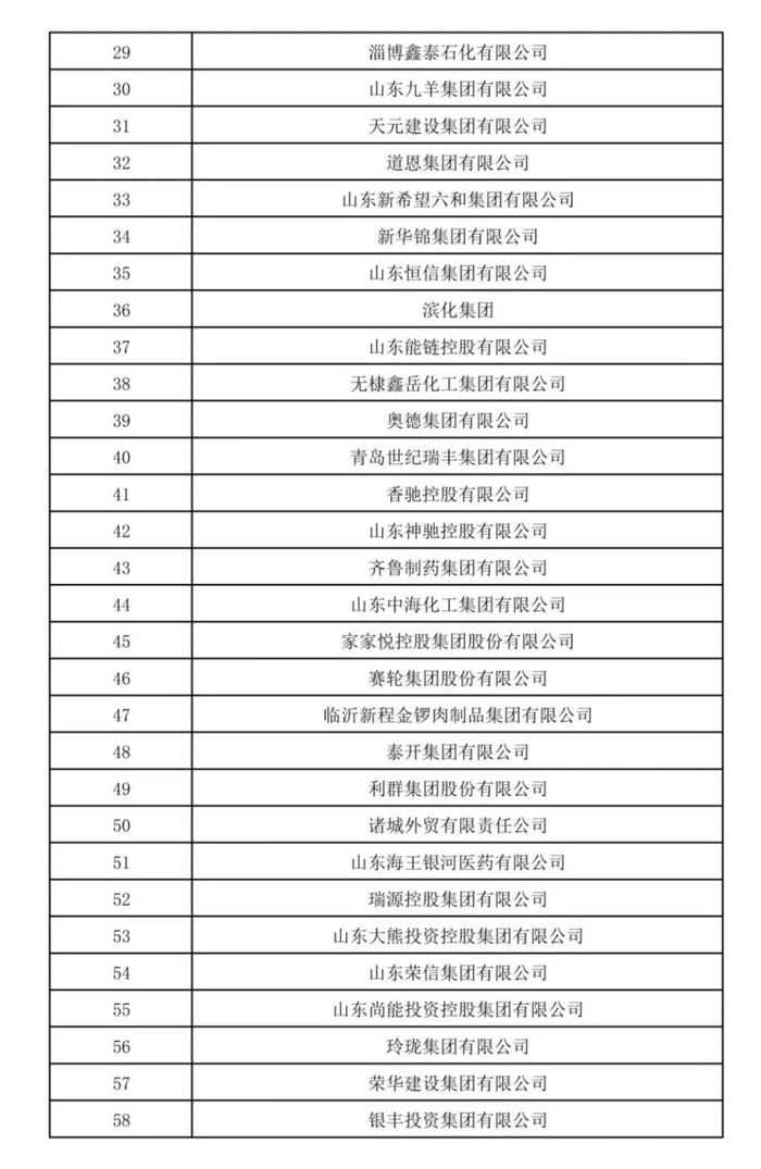 2025山东民营企业200强入围名单公示