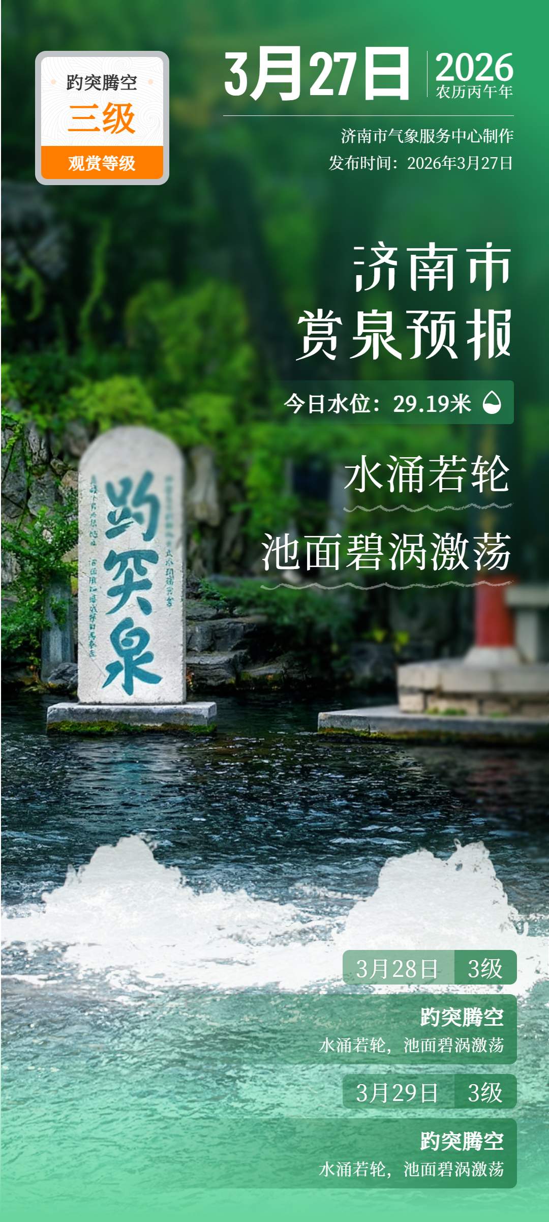 济南市本周末赏泉预报来了，附今日花粉预告