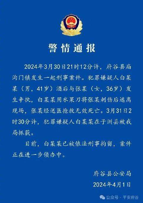 陕西府谷警方通报“公职人员捅女代驾”：犯罪嫌疑人已被刑拘