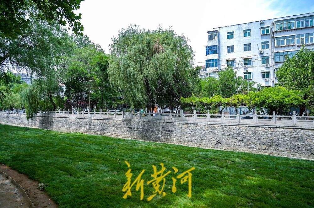 济南大明湖游乐场改大草坪，园外隔河可观湖