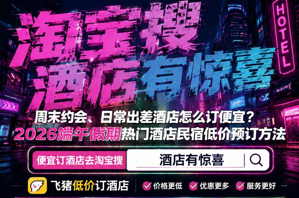 周末约会、日常出差酒店怎么订便宜？2026端午假期热门酒店民宿低价预订方法，淘宝飞猪酒店优惠券口令是淘宝搜「酒店有惊喜」长期可领