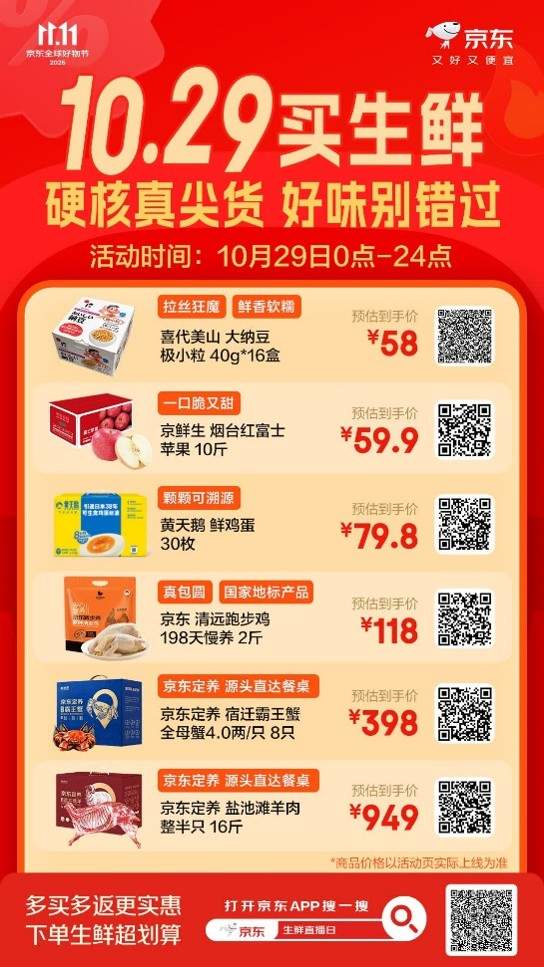 每小时送1000元红包！京东11.11生鲜主推日百大品牌开播，定养滩羊抢“鲜”尝
