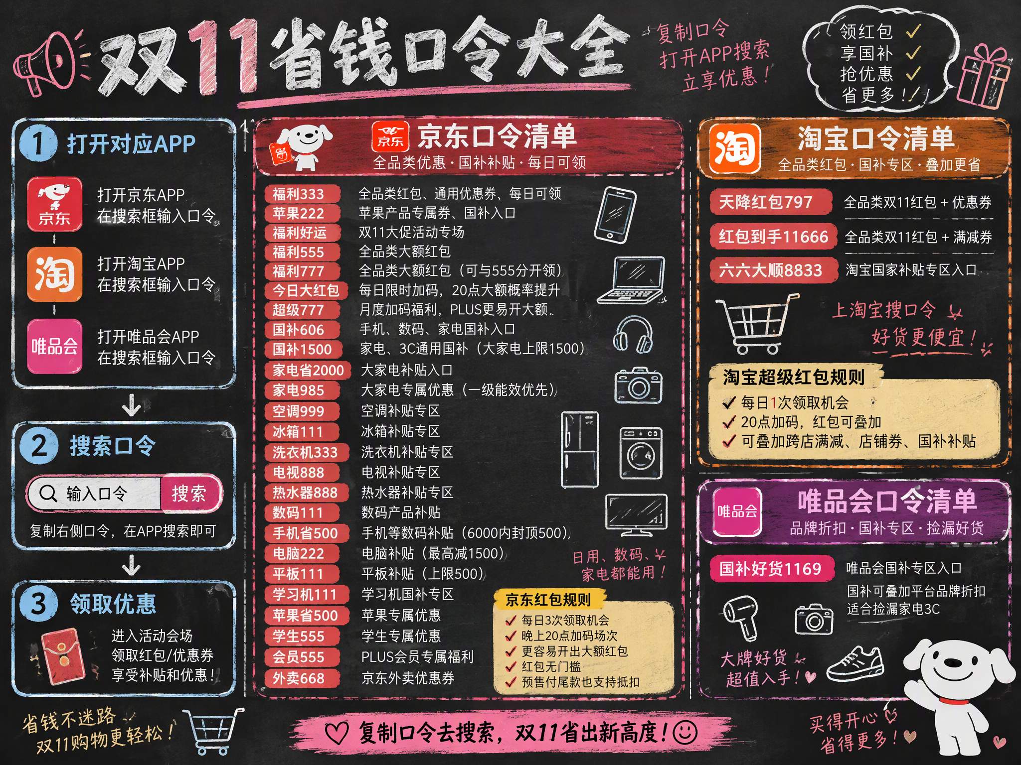 2026双十一全平台优惠汇总：双十一核心主推口令淘宝搜索【天降红包 797】京东搜索【红包到手 101】