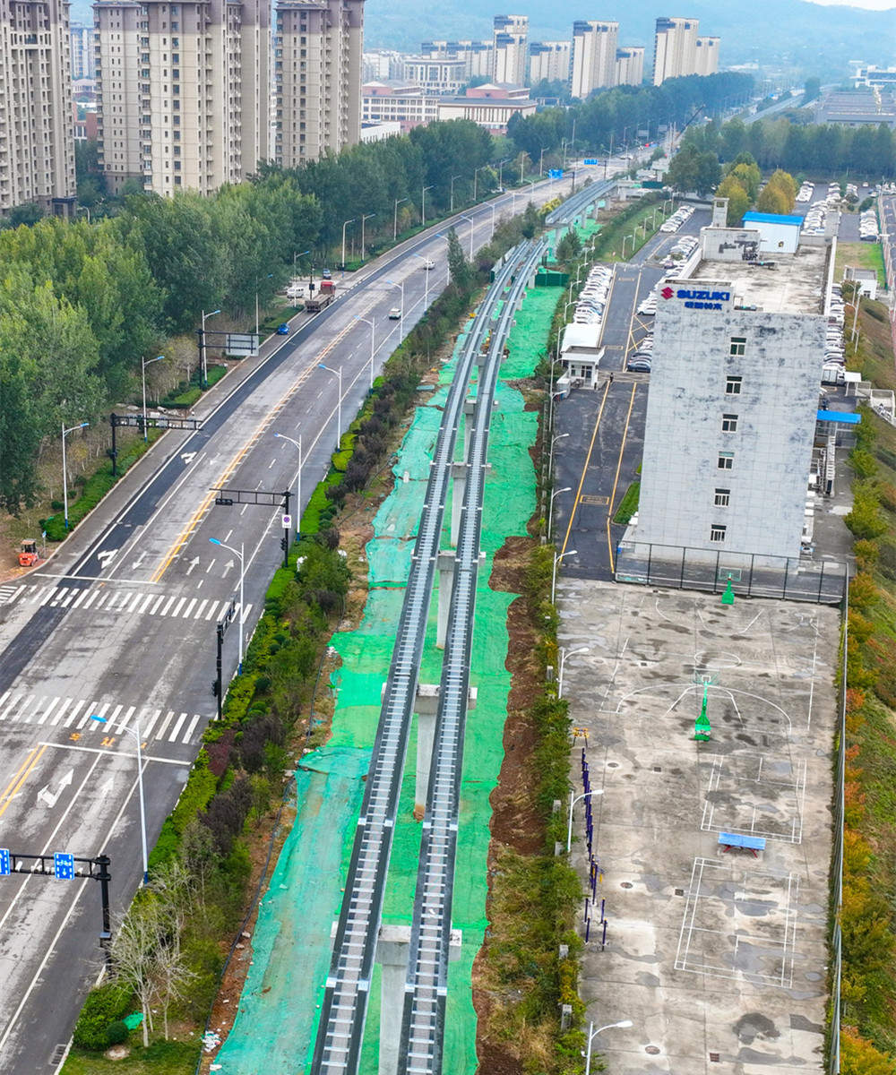 济南低运量轨道交通架梁 高架长龙连通唐冶和孙村