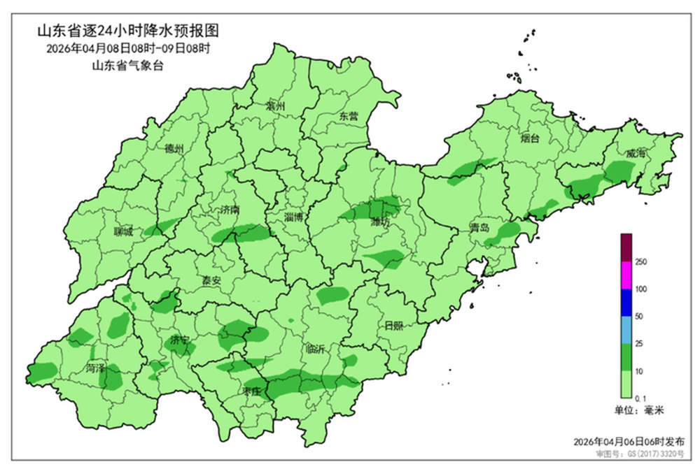 周三到周四，山东大部分地区有一次小雨过程