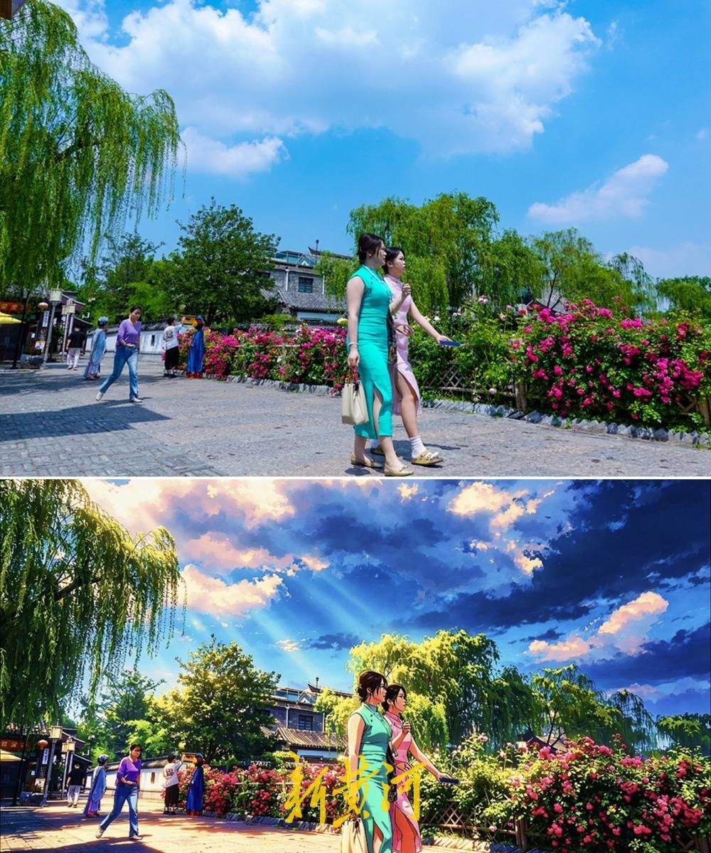 蓝天白云下明府城婉约如江南 AI动漫风解锁老城新魅力
